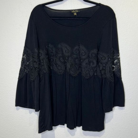 Melissa Paige | Tops | Melissa Paige Xl Crochet Black Bell Sleeves Top ...